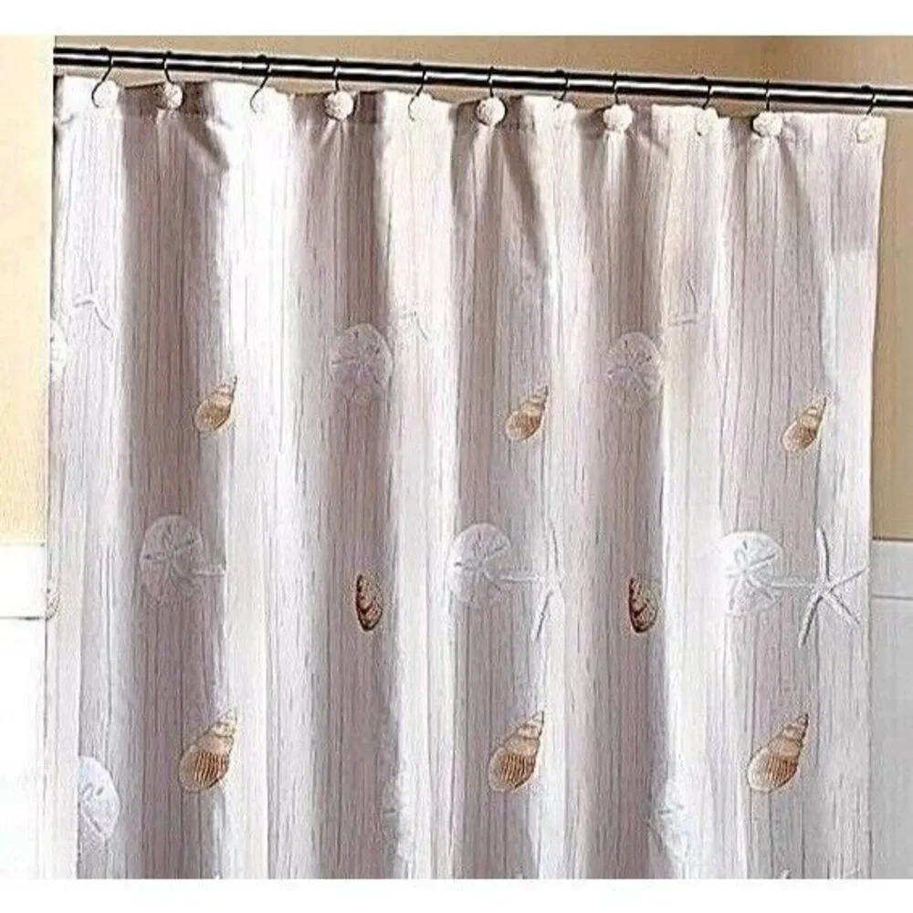 Nantucket Shower Curtain Fishing Net Design Nautical Ocean Beach Teal Polyester